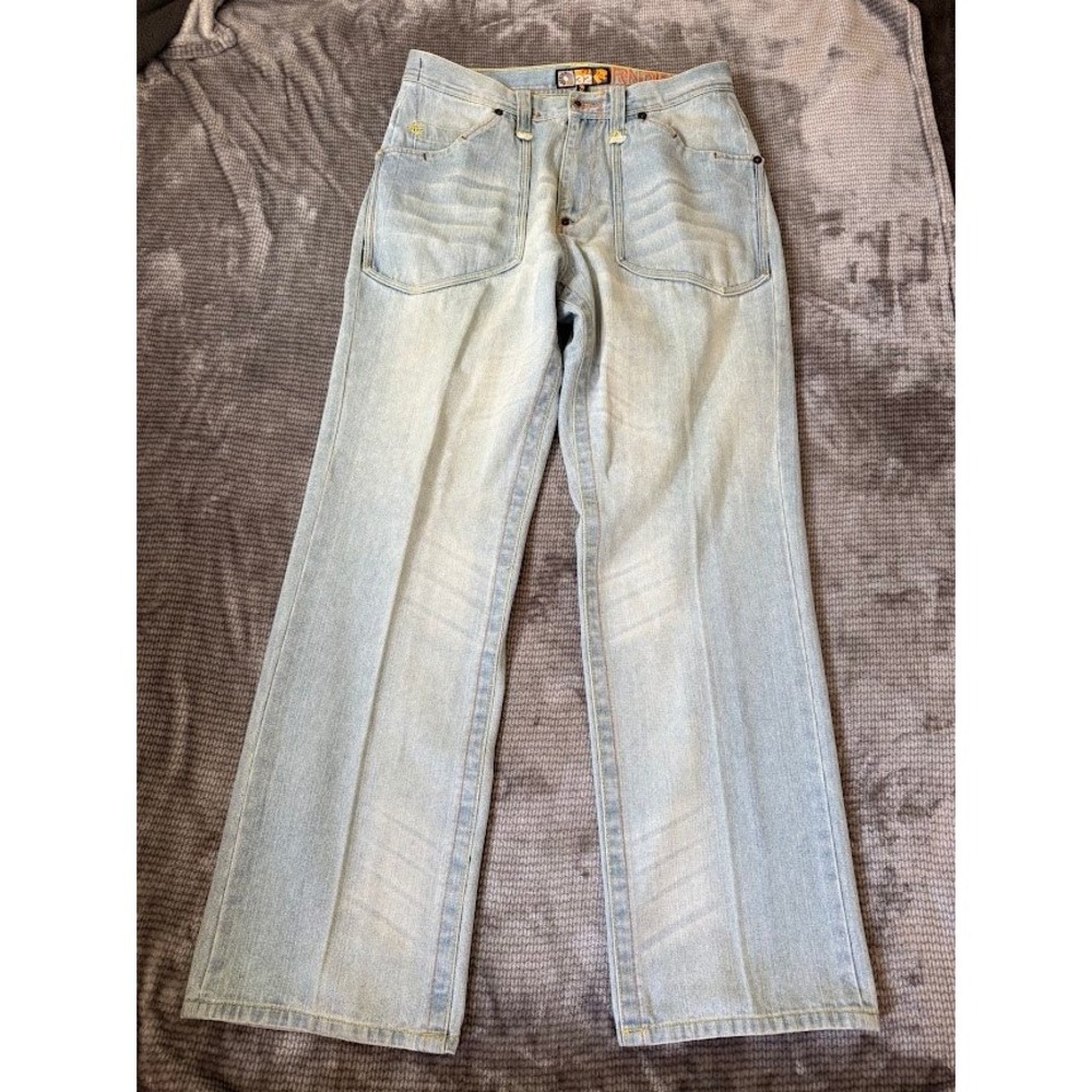 Akademiks Vintage Y2K Light Wash Wide Leg Denim Jeans Mens 32x32 RN0100964